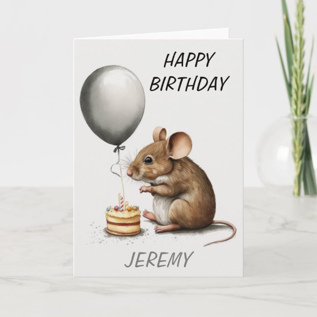 Happy Birthday Cute Mouse Personalised  Card (Front)