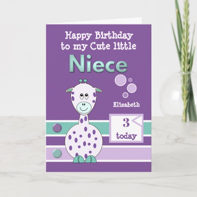 Happy Birthday cute Niece any age purple green Card (Front)
