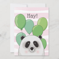 Happy birthday. Cute panda. Pink green animal card