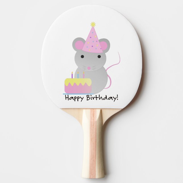 Happy Birthday Cute Parrty Mouse Ping Pong Paddle (Front)