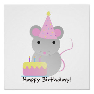 Happy Birthday Cute Parrty Mouse Poster