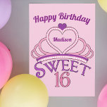 Happy Birthday Cute Personalised Sweet Sixteen Card<br><div class="desc">Personalised pretty sweet sixteen happy birthday card with a pink tiara topped with a purple heart and your teenage girl's name inside of it. Cute Sweet Sixteen written in beautiful script for your princess who deserves a royal crown.</div>