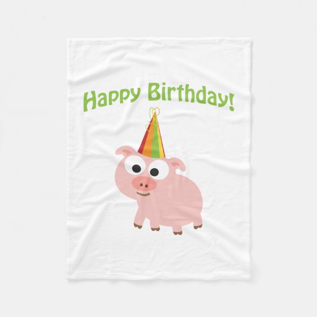 Happy Birthday! Cute Pig Fleece Blanket (Front)