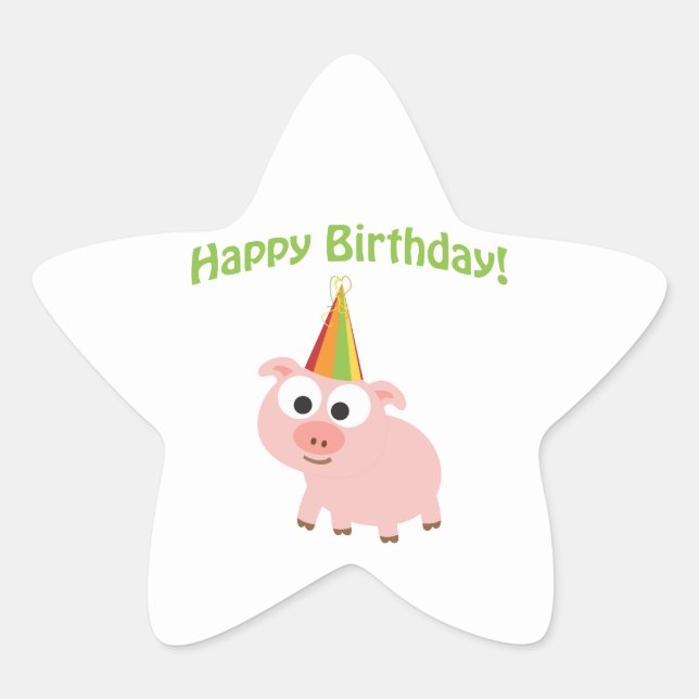 Happy Birthday! Cute Pig Star Sticker (Front)