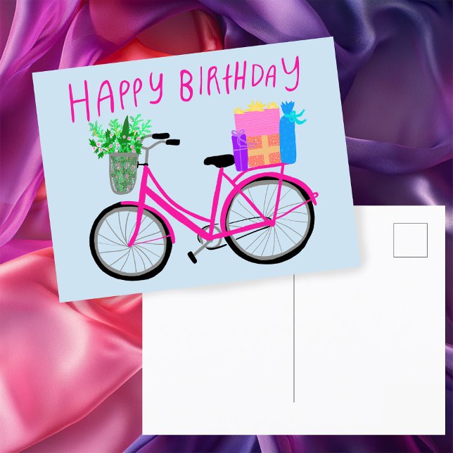 HAPPY BIRTHDAY Cute Pink Bicycle Custom  Postcard (HAPPY BIRTHDAY Cute Pink Bicycle Custom Postcard
)