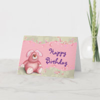 Happy Birthday Cute Pink Bunny With Hearts
