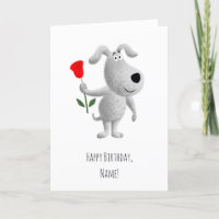 Happy Birthday Cute Puppy Dog Red Rose