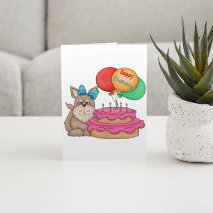 Happy Birthday Cute Puppy with Balloons and Cake  Card