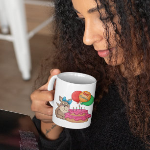 Happy Birthday Cute Puppy with Balloons and Cake Coffee Mug