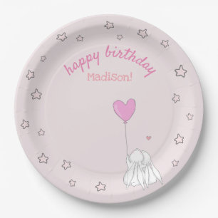 Happy Birthday! Cute Rabbits Girl's Birthday Paper Plate