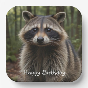 Happy Birthday Cute Racoon Paper Plate