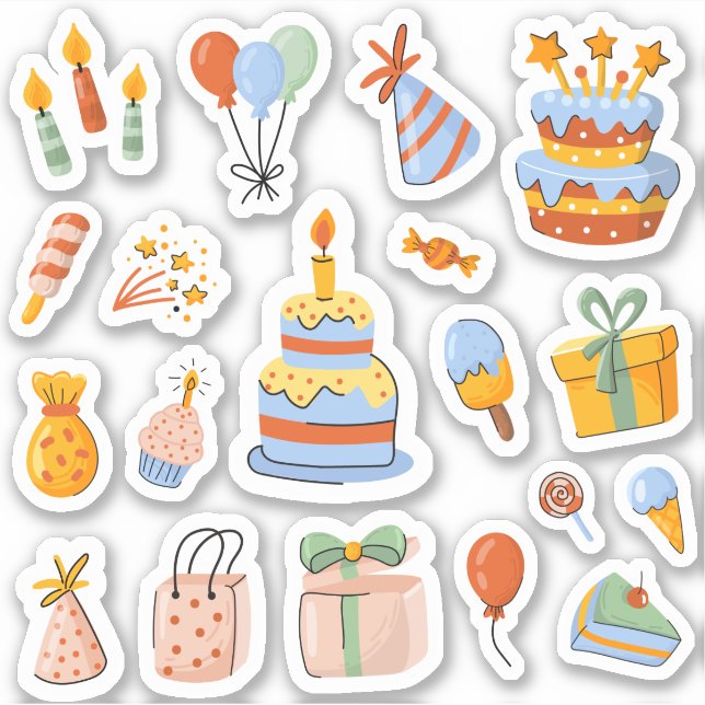Happy Birthday Cute Stickers Set (Front)