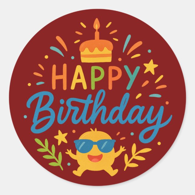 Happy Birthday | Cute Sunshine Classic Round Stick Sticker (Front)