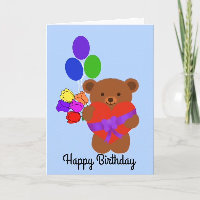 Happy Birthday Cute Teddy Bear #4 Card (Front)