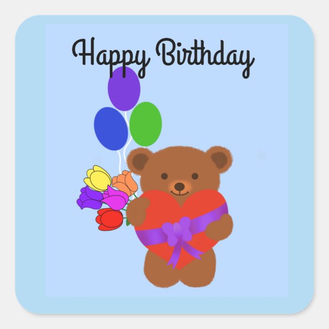 Happy Birthday Cute Teddy Bear #4 Stickers (Front)