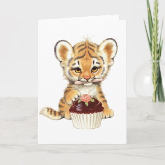 Happy Birthday - Cute Tiger with Cupcake Card