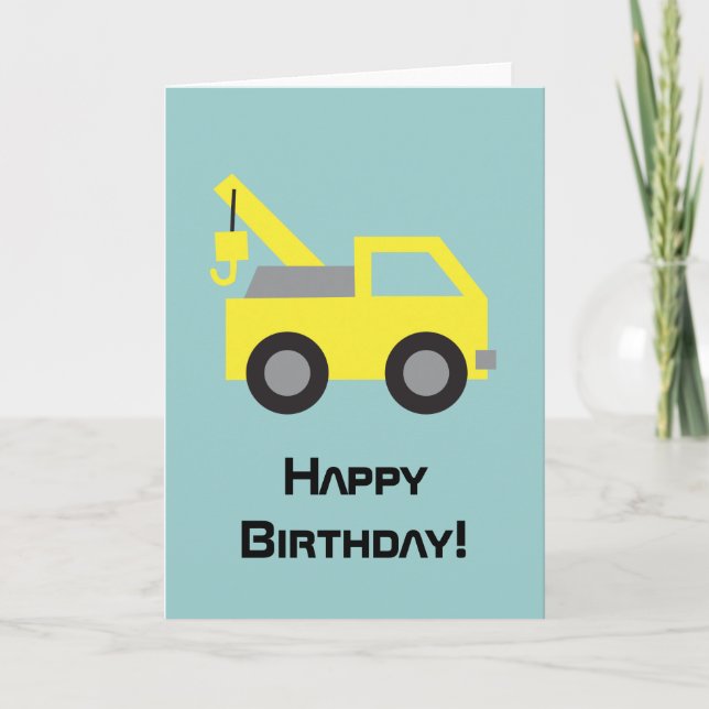 Happy Birthday, Cute Yellow Vehicle for kids Card (Front)