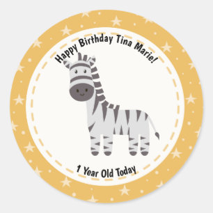 Happy Birthday Cute Zebra Zoo Animals Classic Round Sticker