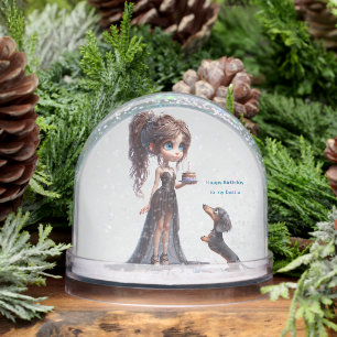 Happy Birthday Dachshund Anime Snowglobe