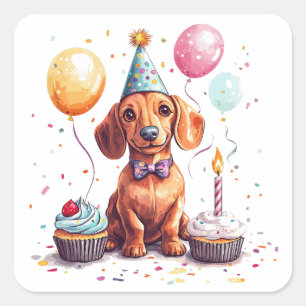 Happy Birthday Dachshund Dog  Square Sticker