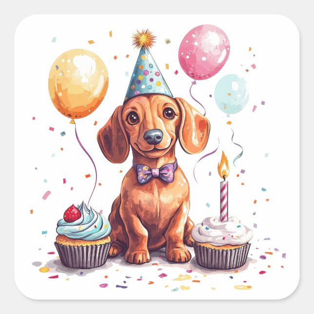 Happy Birthday Dachshund Dog  Square Sticker (Front)