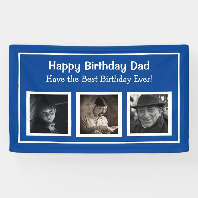 Happy Birthday Dad, Blue Birthday Banner (Horizontal)