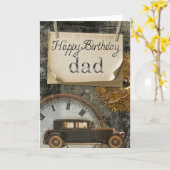 Happy Birthday Dad Car Clock Retro Vintage Design Card (Yellow Flower)