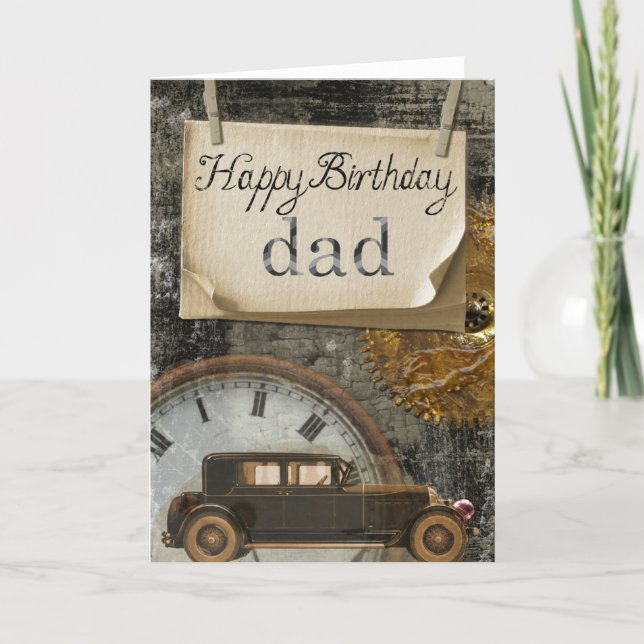 Happy Birthday Dad Car Clock Retro Vintage Design Card (Front)