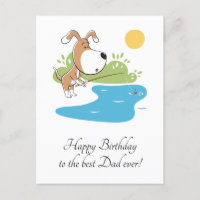 Happy Birthday Dad Cartoon Dog Puppy Fishing