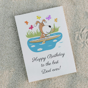 Happy Birthday Dad Dog Puppy Kayak Postcard
