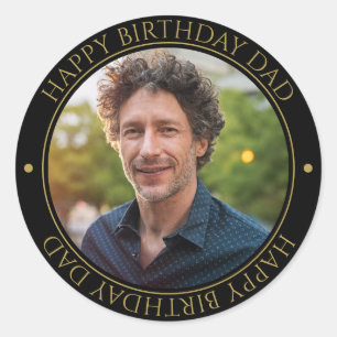 Happy Birthday Dad Modern Elegant Photo gold Classic Round Sticker
