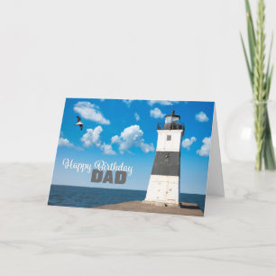 Happy Birthday Dad Scenic Lighthouse Photograph  Holiday Card