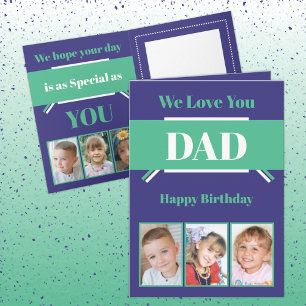 Happy Birthday Dad with six photos blue green Card