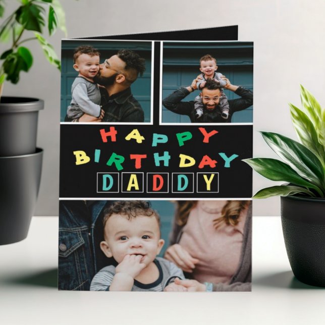 Happy Birthday Daddy Colourful 3 Photo Card (Creator Uploaded)