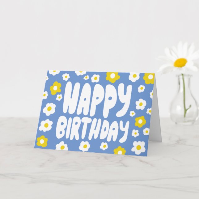 HAPPY BIRTHDAY Daisies Bubble Letters CUSTOM Bday Card (Small Plant)