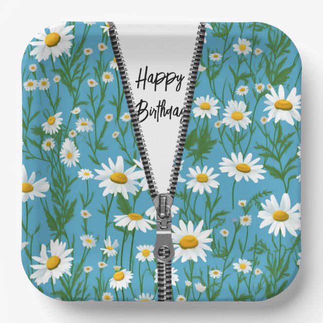 Happy Birthday Daisies with Zipper Paper Plate (Front)