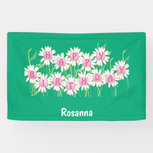 Happy Birthday Daisy Garden Design Banner (Horizontal)
