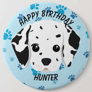 Happy Birthday Dalmatian Puppy Blue Paw   6 Cm Round Badge