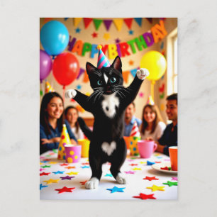 Happy Birthday Dancing Party Cat Postcard