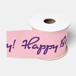 Happy Birthday! Dark Purple Casual Script Grosgrain Ribbon