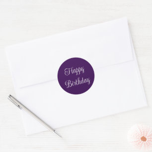 Happy Birthday Dark Purple & White Elegant Script Classic Round Sticker