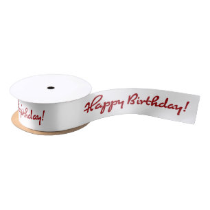Happy Birthday! Dark Red Casual Medium Script Satin Ribbon