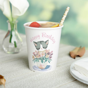 Happy Birthday Daughter   Cute Kitten Name Paper Cups