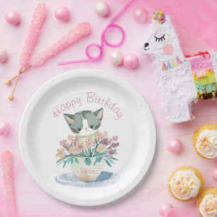 Happy Birthday Daughter Cute Kitten Name Paper Plate