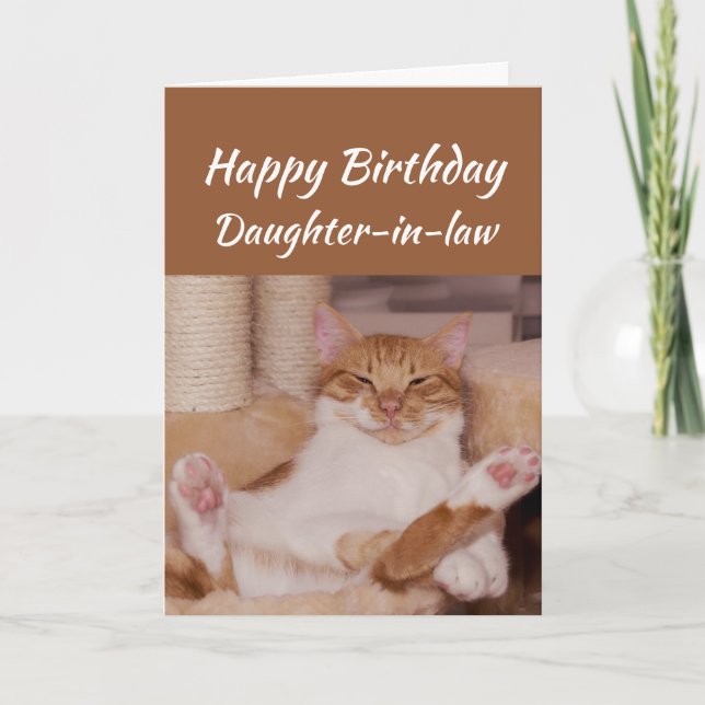 Happy Birthday Daughter-in-law Celebrate Funny Cat Card (Front)