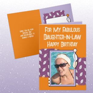 Happy Birthday daughter in law photo purple orange Card