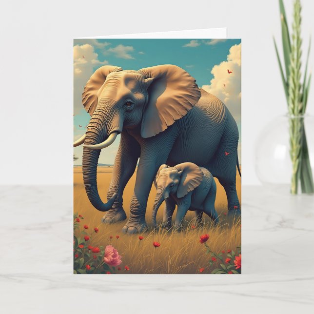 Happy Birthday Daughter | Mama and Baby Elephant Card (Front)