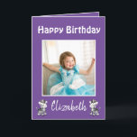 Happy Birthday Daughter Photo Purple Holiday Card<br><div class="desc">Happy birthday your lovely daughter.  This greeting card features your personalised photo on a purple background  with cute zebras. There is a warm message inside.  Order yours today!


Photography © Storytree Studios,  Stanford,  CA
Clipart: AMB illustrations
https://www.etsy.com/shop/AMBillustrations</div>