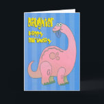 Happy Birthday Daughter Pink Dinosaur Card<br><div class="desc">Big Pink dinosaur eating a leaf,  with a birthday greeting to Daughter on a blue background.</div>