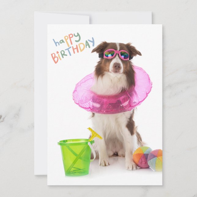 Happy Birthday Dawg Beach Pool Dog in Sunglasses  Holiday Card (Front)